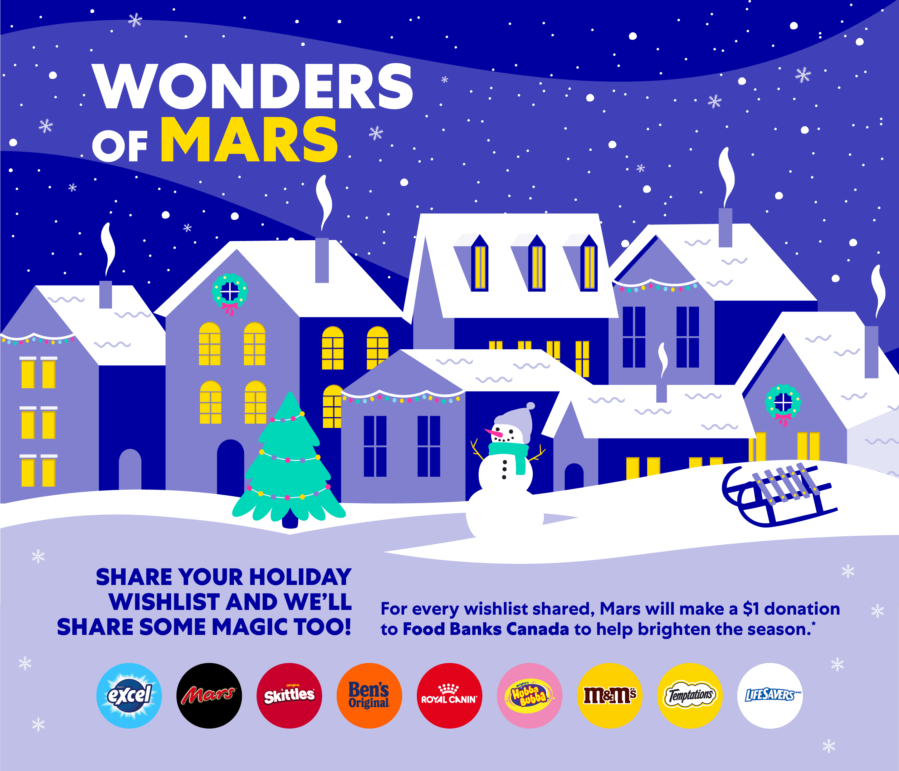 Wonders of Mars. Share your holiday wishlist and we'll share some magic too! For every wishlist shared, Mars will make a donation to Food Banks Canada to help brighten the season.